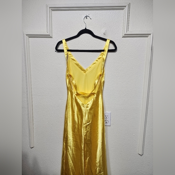 Lulus Perfectly Classy Yellow Satin Strappy Maxi Dress Wedding Party Formal - Picture 8 of 9